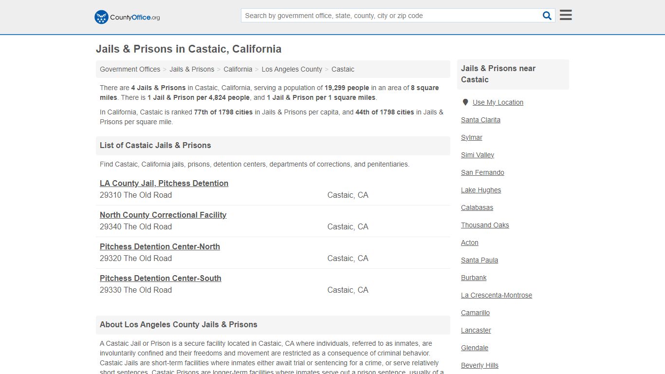 Jails & Prisons - Castaic, CA (Inmate Rosters & Records) - County Office